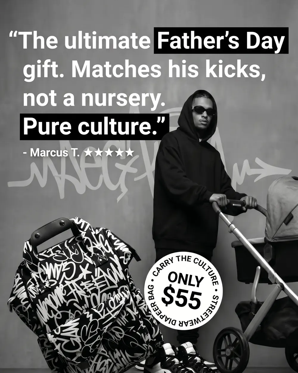 Instagram post: a five star review calling it the ultimate Father's Day gift that matches his kicks, not a nursery. Only $55.